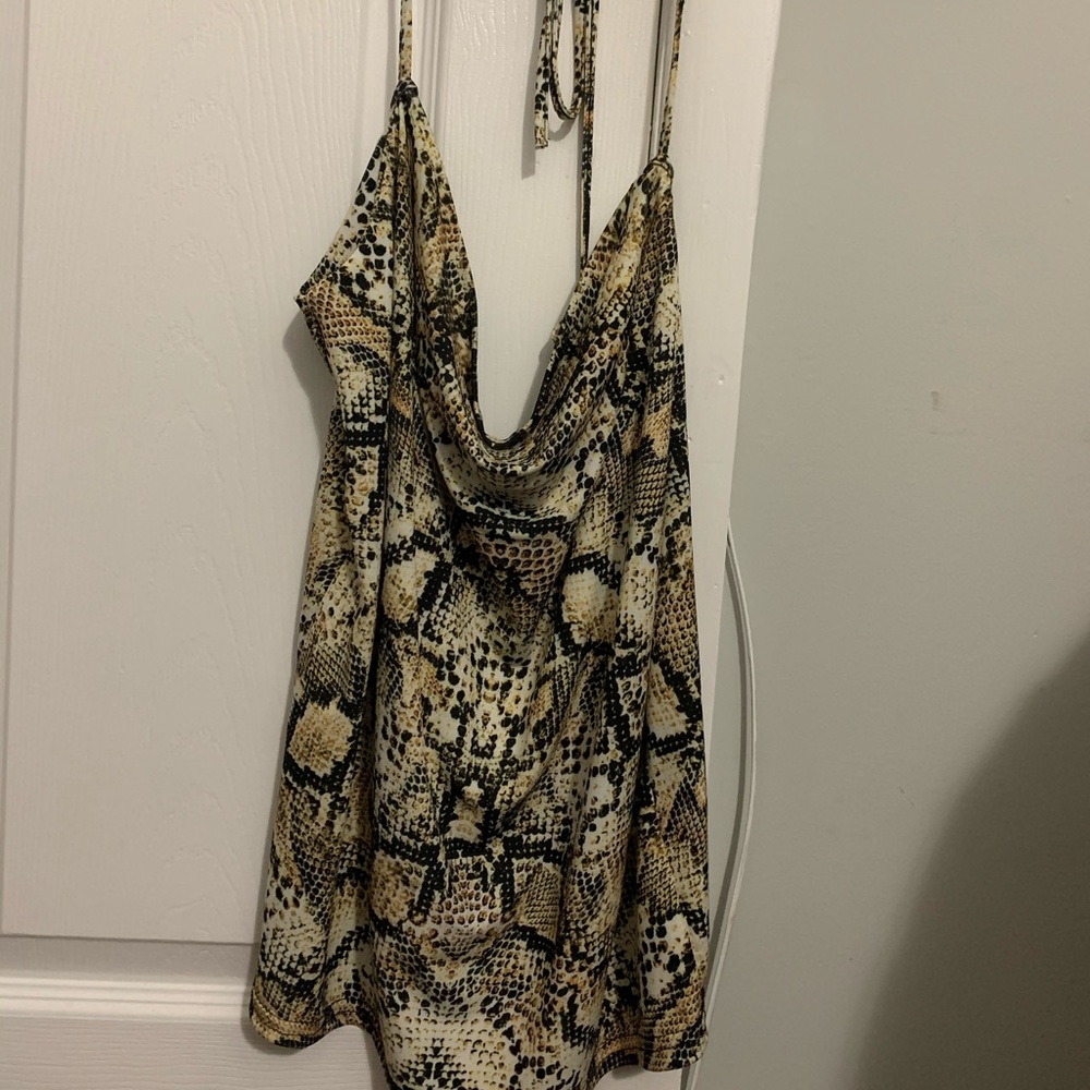 PRETTYLITTLETHING Snakeskin Cowl Neck Top